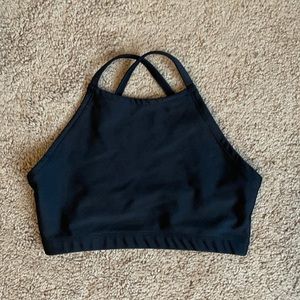 High neck black sports bra